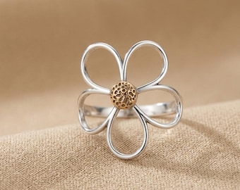 Sterling Silver 925 Flower Ring Adjustable, Minimalist Daisy Ring, Pandora Style Open Ring, Dainty Floral Ring, Gift for Her