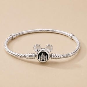 Armband med mus i 925 sterlingsilver, slottsberlock, ormkedja, smycke inspirerat av temapark, gåva