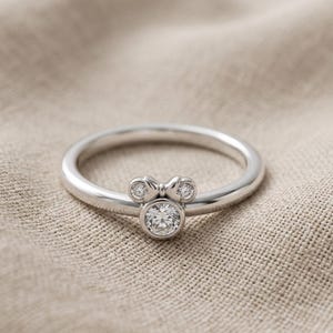 Dainty Bow Ring 925 Sterling Silver Minimalist Crystal Ring Cute Mouse Style Stackable Ring Gift for Women Girl