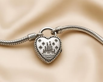 Pandora Silver Bracelet Heart Clasp Castle Charm Snake Chain Bracelet Gift for Her