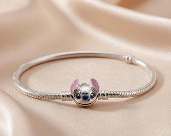 Stitch 925 Sterling Silver Snake Chain Bracelet – Pandora Style Charm Bracelet