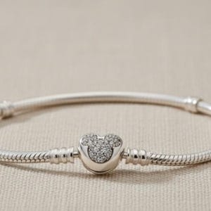 Pandora 925 Sterling Silver Charm Bracelet with Pavé Mickey Clasp