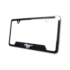 Carbon Fiber Vinyl Running Horse Pony License Plate Frame Cover Stainless Steel