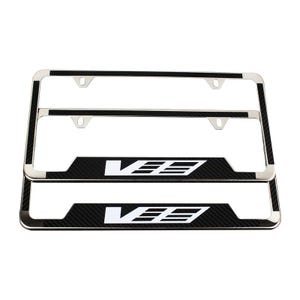 Capa para moldura de placa de carro V-Sport em vinil de fibra de carbono e aço inoxidável