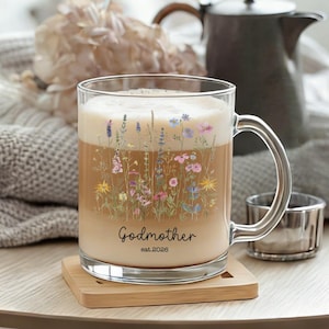 Taza de cristal con diseño floral personalizado "Sé mi madrina", regalo personalizado para madrina, propuesta de matrimonio, regalo de bautizo, anuncio de bebé