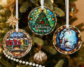 Personalized Faux Stained Glass Christmas Ornament, Custom Christmas Tree Decoration, Custom Vintage Keepsake 2025, Christmas Gifts