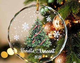 Decorazione natalizia personalizzata per albero di Natale, decorazione natalizia per coppie 2025, fiocco di neve in vetro, ricordo delle feste, decorazioni per matrimoni, regali per novelli sposi
