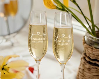 Personalized Engagement Champagne Flutes, Engaged Toasting Glasses, Her and His Wedding Wine Glasses, Newlyweds Gift, Engaged Gift