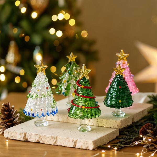 Handmade Stained Glass Christmas Tree, Glass Tree Figurines, Gift for Best Friends, Unique Holiday Decor, Illuminated Glass Mini Xmas Tree