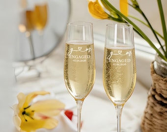 Personalized Engagement Champagne Flutes, Engaged Toasting Glasses, Her and His Wedding Wine Glasses, Newlyweds Gift, Engaged Gift