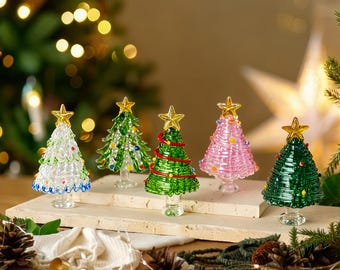 Handgemaakte glas-in-loodkerstboom, gepersonaliseerd kerstcadeau, verlichte glazen bomen kerst, kersthuisdecoratie, cadeau voor moeder