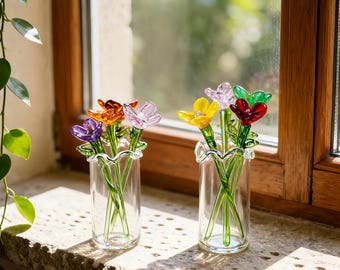 Glass Birth Month Flower, Hand Blown Glass Flower Bouquet, Mini Birth Flower Gift, Gift for Mom, Birthday Gift for Her, Suncatcher Decor