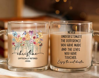 Tazza in vetro personalizzata per il pensionamento, tazza da caffè "Ufficialmente in pensione", tazza per augurare buon pensionamento, regalo di ringraziamento per i dipendenti, regalo di pensionamento per il capo e i colleghi.