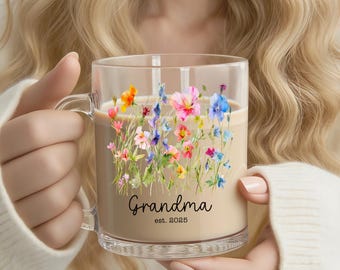 New Grandma Mug Personalized,First Time Grandmother Gift,Flower Glass Nanna Coffee Cup,Custom 1st Time Grandma Gift,Pregnancy Announcement