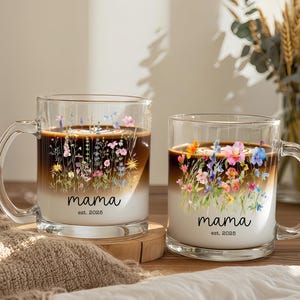 Personalized Mom to Be Coffee Mug, Floral Pregnancy Gift for Expecting Mother, Custom Mama Glass Cup, Baby Shower Gift, New Mom Gift