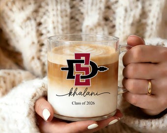 Taza de cristal personalizada con el logo de la universidad, taza con el orgullo universitario, taza de regalo de graduación, regalos de fin de año, regalos para exalumnos, promoción de 2026.