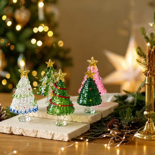 Handgemaakte glas-in-loodkerstboom, glazen boombeeldjes, cadeau voor beste vrienden, uniek vakantiedecor, verlichte glazen minikerstboom