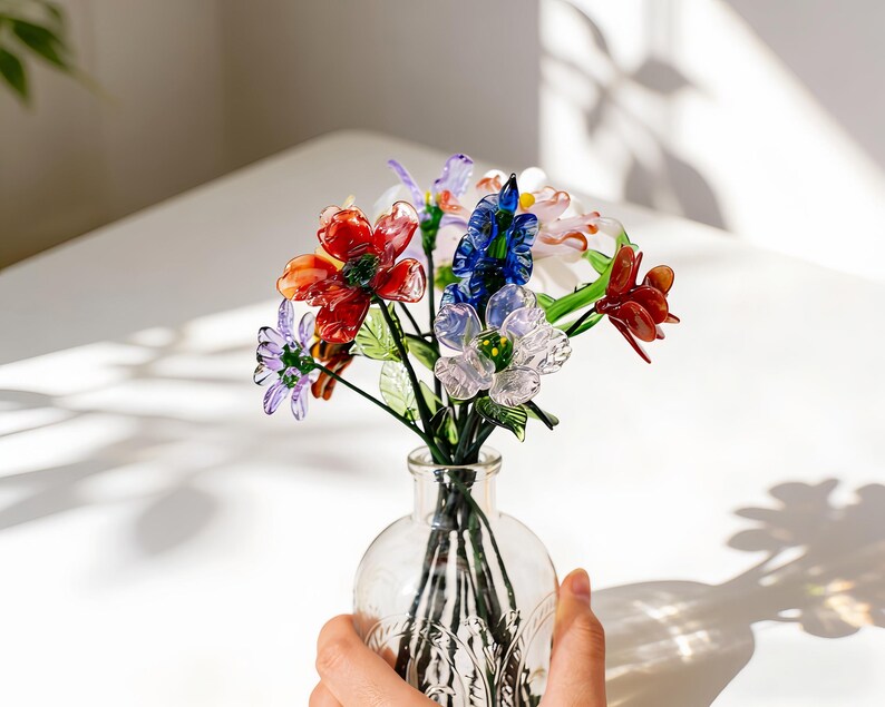 Personalized Glass Birth Flower, Hand Blown Birth Flower Bouquet, Handcrafted Birthday Gift for Mom, Grandma, Mothers Day Gift, Gift for Her image 7