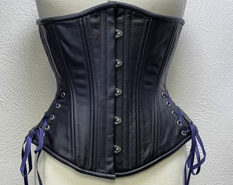 Leather Underbust Corset: Renaissance Faire Blue Waist Cincher