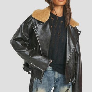 New Women's Black Quilted Slim Fit Biker Style Moto Leather Jacket Handmade