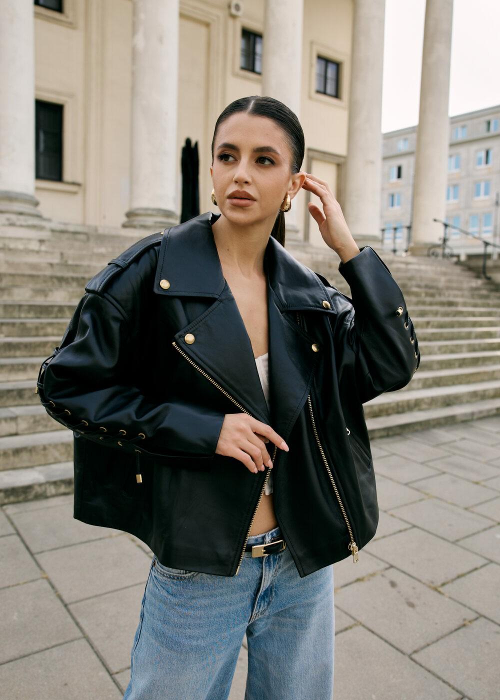 Oversized Leather Bomber Jacket, Ramoneska Biker Style - Etsy