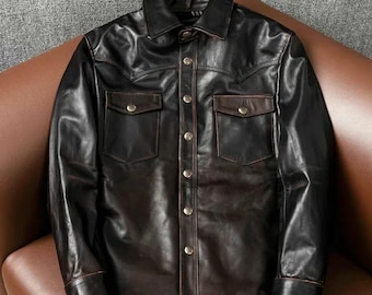 Men's Leather Shirt – Tea Core Horsehide, Western Yoke