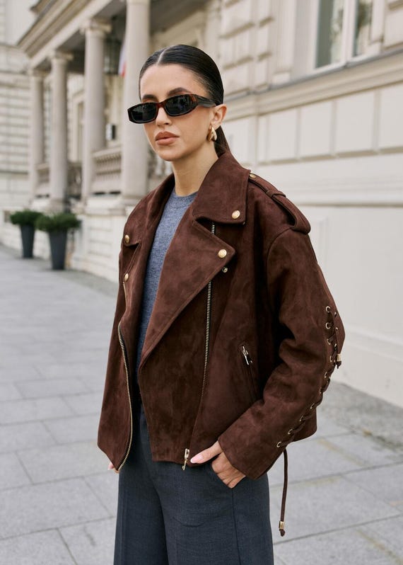 Vintage 80s Oversized Brown Suede Bomber Jacket – Women's Genuine