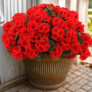 6 Bundles Red Artificial Geranium Flowers – UV Resistant Faux Outdoor Plants