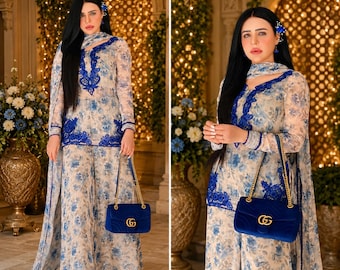 Pakistani Salwar Kameez Set for Women Embroidered Palazzo Suit with Dupatta Wedding Dress | Cotton suit salwar kameez Ready to wear shalwar