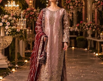 Shalwar kameez Embroidered Salwar Suit Designer Long Suit for Women Gold Embroidered Palazzo Suit for Wedding suit salwar kameez plus size