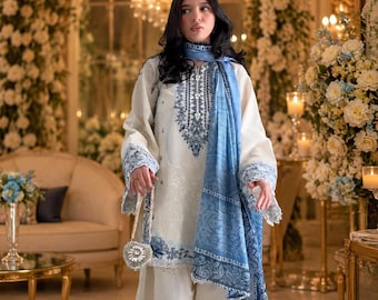 Sharara Suit Pakistani Salwar Kameez, Wedding farsi dress Suit, Embroidered Palazzo Suit Outfit Cotton salwar kameez Embroidered Cotton suit
