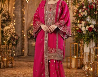 Pakistani Salwar Kameez Chiffon Suit with Heavy Embroidery Readymade Party Wear Dress Women Pakistani Shalwar kameez suit women salwar set