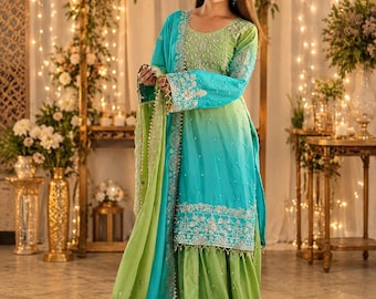 Luxury Sharara Suit with Heavy Embroidery | Pakistani Salwar Kameez Set for Women Cotton salwar kameez women salwar suit salwar kameez