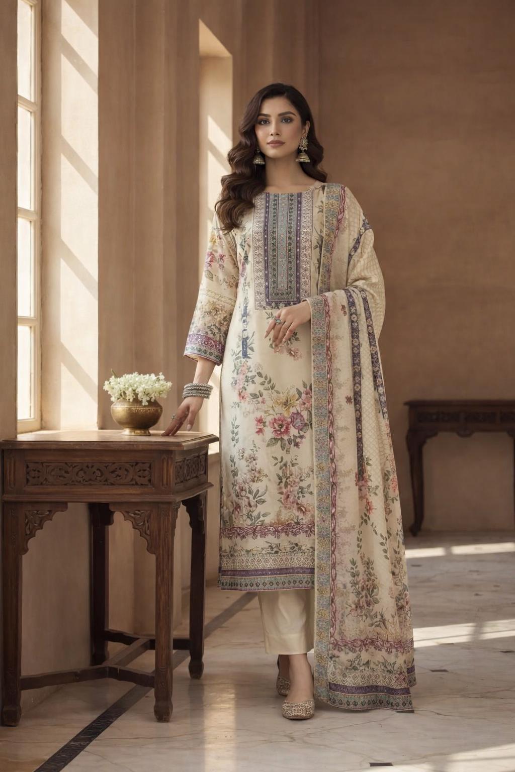 Salwar Kameez di lusso in seta Jarman Chinon, set Kurti Salwar Kameez di lusso in seta Jarman Chinon, set Kurti