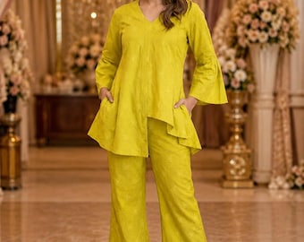Cottons salwar kameez Co-Ord Set for Women | Embroidered Cotton Kurti & Palazzo Set | Casual Summer Outfit | | Indo Western Lounge Set