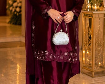 silk suit Kurtis for women salwar suit women Pakistani Salwar Kameez for Women | Embroidered Silk Suit with Dupatta Eid Outfit ready to wear