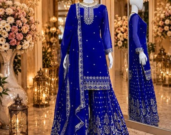 Pakistani Sharara Suit for Women  Heavy Embroidered Wedding Salwar Kameez with Dupatta | Luxury Eid Festival Outfit Ready Made Designer Suit