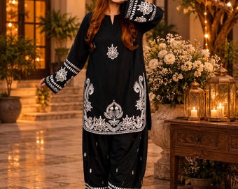 Pakistani Black Embroidered Salwar Kameez Set for Women | Designer Kurta Trouser Suit | Eid Wedding Party Wear Outfit Suit salwar women