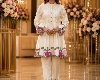 Pakistani Co Ord Set for Women | Floral Kurta Pant Set Indian Ethnic Wear | Embroidered Two Piece Outfit | Summer Party Wear Shalwar kameez