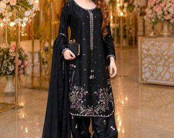 Farsi shalwar Pakistani Salwar Kameez for Women | Embroidered Farshi Salwar Suit with Dupatta | Luxury Eid Outfit | Party Wear Palazzo Set