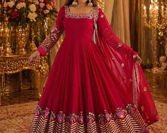 Pakistani Shalwar kameez Anarkali Suit Red Anarkali Gown for Women | Designer Wedding Wear Dress with Dupatta SALWAR kameez gown suit salwar