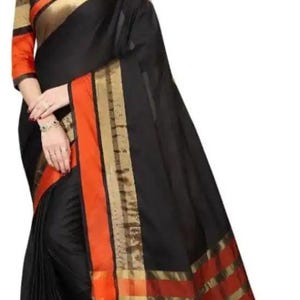 Indische Baumwollseide Saree schwarze Banarasi Seide mit reiner Baumwollseide Party tragen traditionelle neue Sari neue traditionelle Sari indische Sari