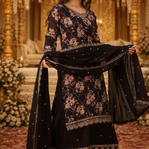 Shalwar Kameez Anzug salwar kameez Chinnon Stickerei Palazzo Anzug für Frauen Bestickte indische Hochzeit Outfit salwar kameez ready made