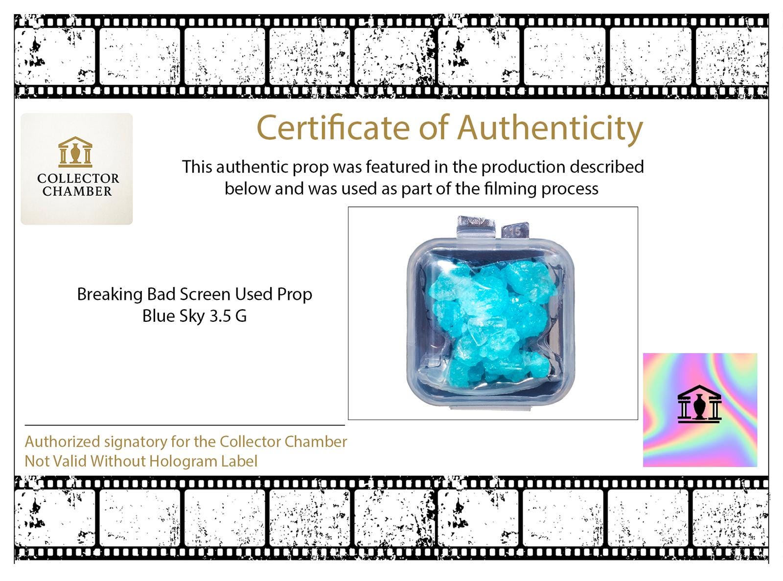 Breaking Bad RARE Screen Used Blue Sky Meth Prop 3.5 Grams With COA ...