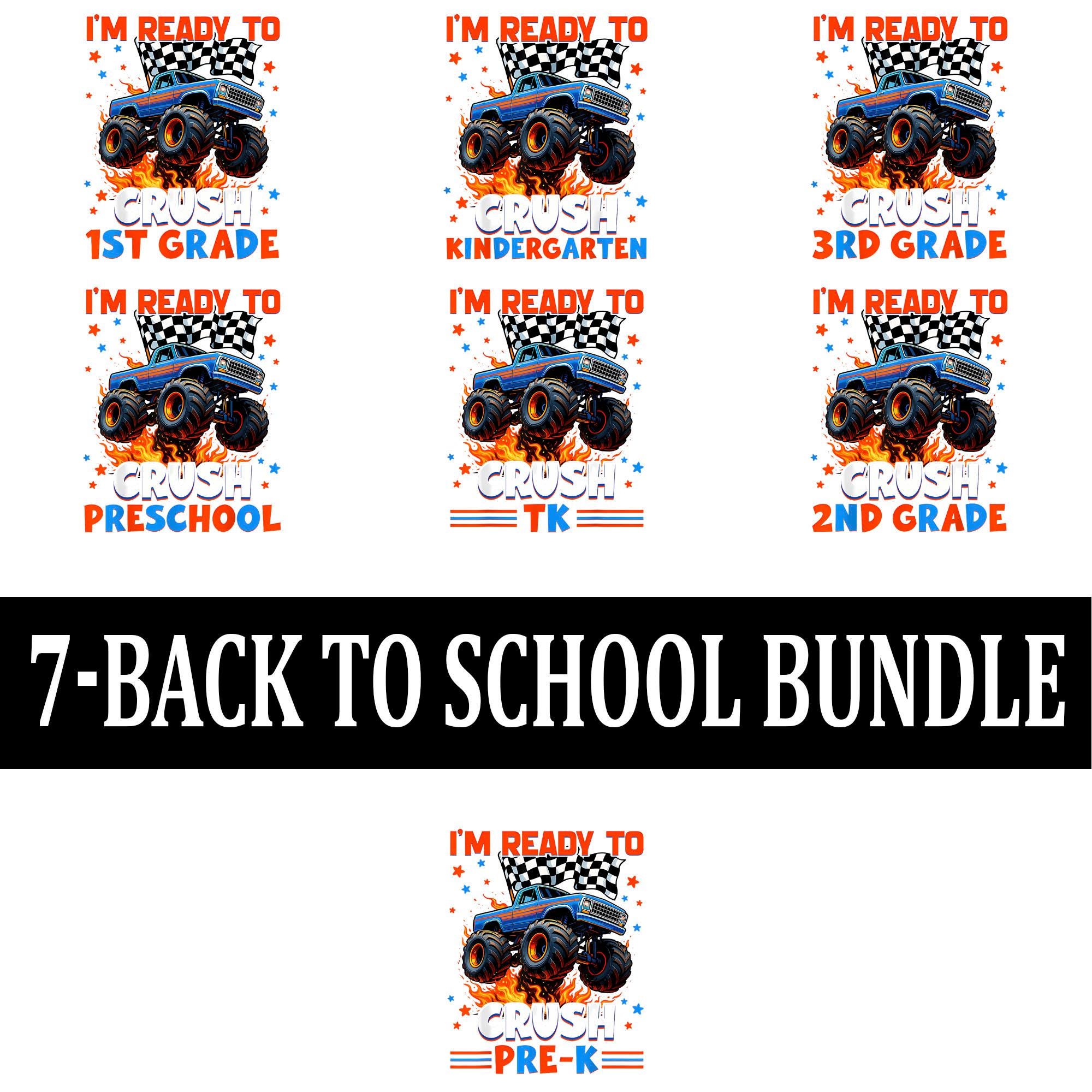 Ready to Crush PNG Pre-K to 3rd Grade, Monster Truck Back to School Clipart, Boy Sublimation Design, Kids Digital Download