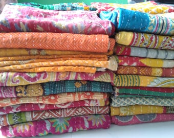 Vintage Kantha Quilt Handmade Reversible Cotton Throw Blanket with Assorted Boho-Style Decorative Bedding for Sofa,Couch,Bed & Picnic