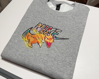 Fire Dragon 151 Inspired Embroidered Crewneck | Retro Creature Card-Style Sweatshirt
