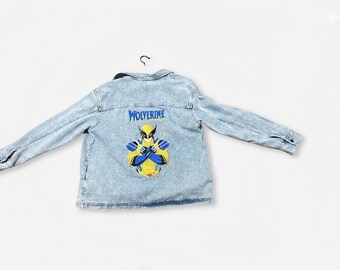 Wolvie inspired Embroidered Denim Jacket | Comic Style Custom Jean Outerwear