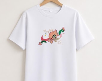 Celebi inspired pocket monster Embroidered Shirt | Nature Spirit Unisex Tee | Handmade Fantasy Apparel