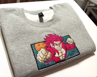 Pink Primal Warrior Embroidered Sweatshirt – Retro Anime Inspired Streetwear